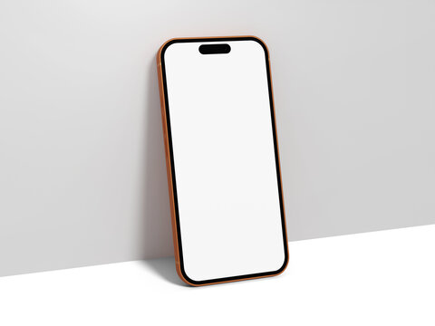 Smartphone with Blank Screen Mockup Leaning Against the Wall