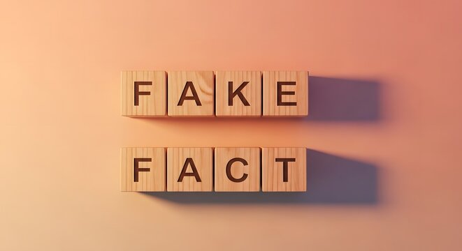 Fake and fact concepts with wooden blocks.