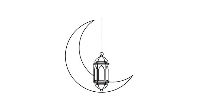 Islamic lantern hanging near crescent moon illustration