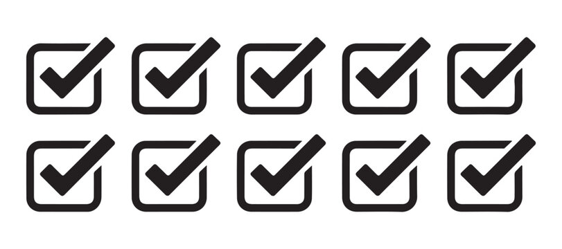 Rounded square check box icons collection for digital interfaces and interactive mobile application ui.