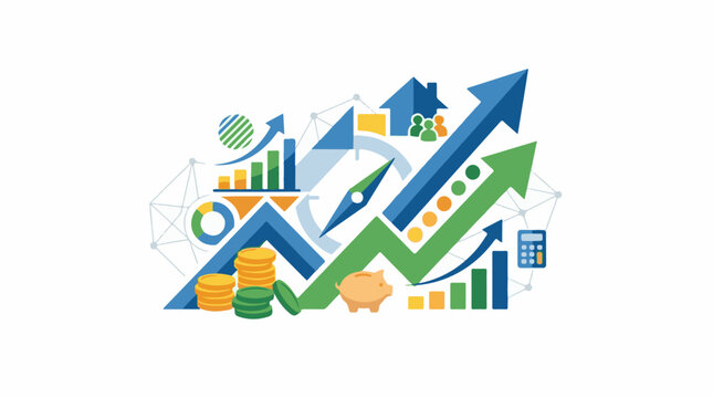 A colorful infographic with various financial and statistical graphics