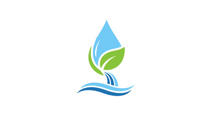 Fototapeta premium A minimalist graphic icon showing a water drop and a green leaf