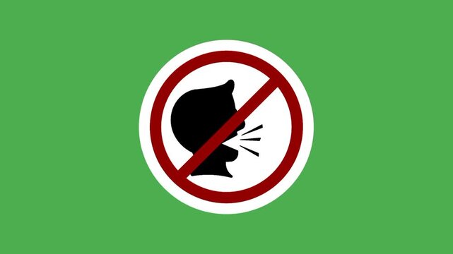Don't make noise sign featuring screaming head silhouette and prohibition symbol. Clear representation of silence, quiet environment, restriction, and noise control.