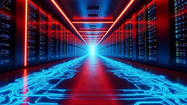 server room with neon lights