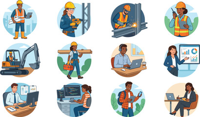 Fototapeta premium Diverse Professionals at Work in Various Settings and Industries Daily
