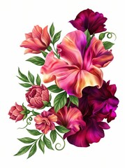 Fototapeta premium Beautiful bouquet of vibrant pink and purple flowers isolated on white background