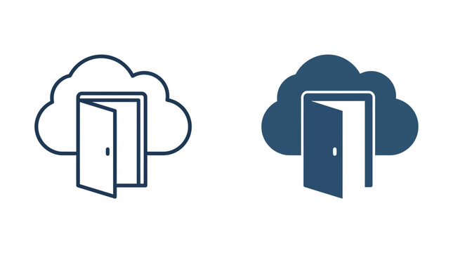 Cloud computing with open door icon concept illustration