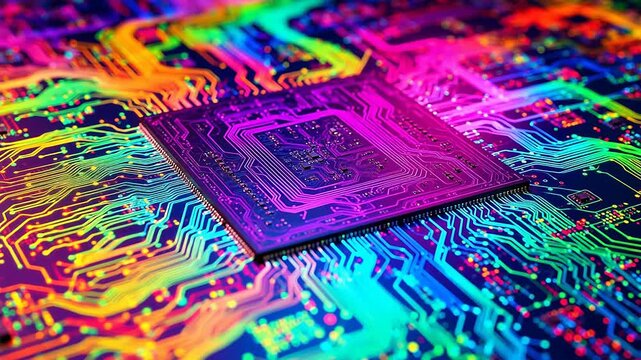 Colorful circuit board with microchip