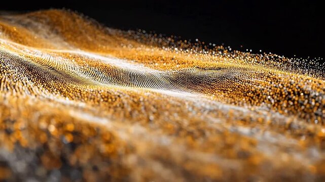 Golden particle wave on dark background