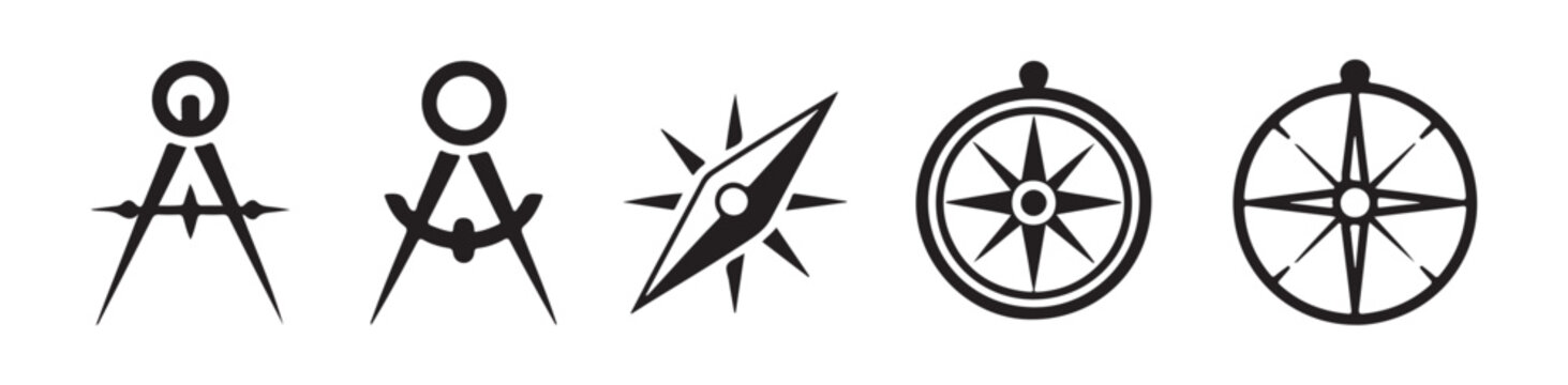 Collection of compass and geometric tools icons, representing navigation and measurement concepts.