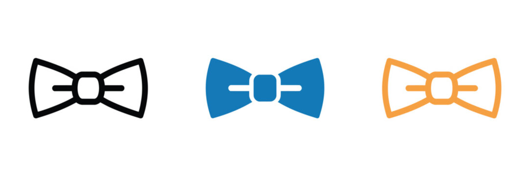 Collection of colorful bow tie illustrations in tones, flat vector style, unique shapes and knot designs, fashion celebration decorative elements set, vector illustration eps 10.