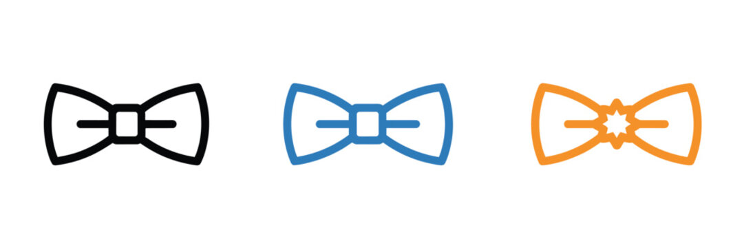 Collection of colorful bow tie illustrations in tones, flat vector style, unique shapes and knot designs, fashion celebration decorative elements set, vector illustration eps 10.