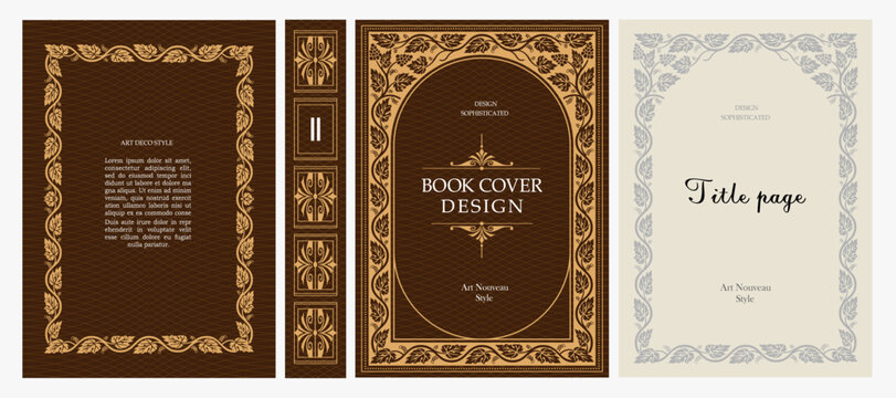 Classic vintage book cover, title page, spine design with Art Deco, Baroque, Art Nouveau and Victorian ornaments. Elegant decorative frame, retro style for publications, posters and artistic layouts.