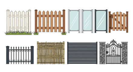 Fototapeta premium Various types of fences and gates for property boundaries.