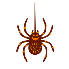 brown spider hanging down from single thin silk web © foxndeer