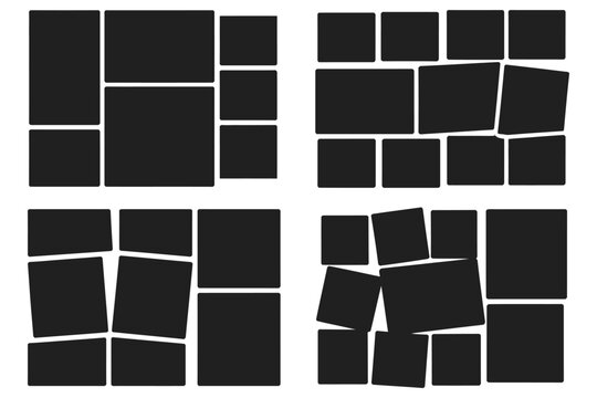 Collage mockup frame, photo collage layout template set, memory wall and album grid composition, beige mood board mosaic design, picture frame collection for comic page and flyer, vector illustration 