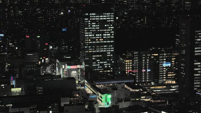 Night in Tokyo : Panoramic View Shows the Shinjuku Station Area as a Premier Neon-Lit Metropolis, Alive with Vibrant Energy and Night Lights  |  Shinjuku Station Area, Tokyo, Japan