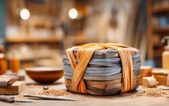 Custom Wrapped Wooden Craft in Artisan Workshop, Unique Design Showcase