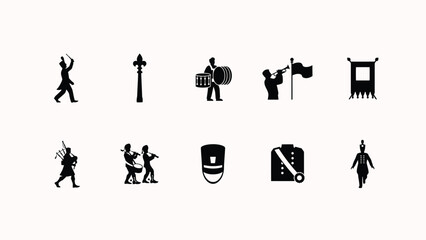Marching band musicians and instruments vector icon set. © Sourabh