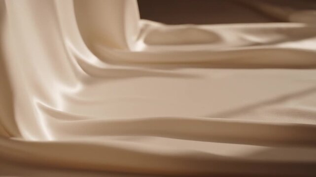Slow Hypnotic Movement of Fine Cream Colored Silk Satin Fabric Forming Soft Gentle Waves