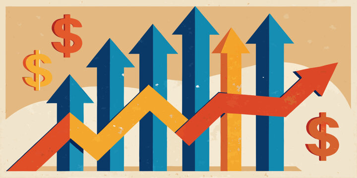 Financial trend arrows with dollar signs on White background 