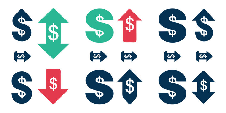 Financial trend arrows with dollar signs on White background 