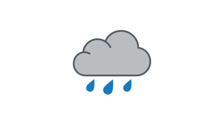 Obraz premium Simple depiction of a gray cloud with blue rain drops falling from its base on white background