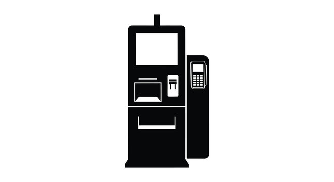 atm machine silhouette with card reader and keypad on white background