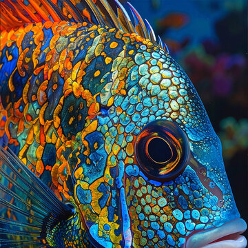 Vibrant Tropical Fish Close-up with Colorful Scales