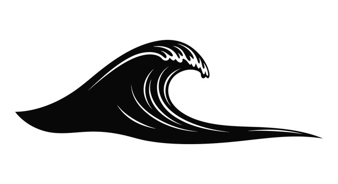 Black wave silhouette against a white background silhouette