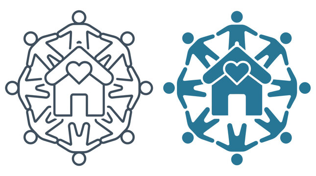Community unity symbol with home and heart icons in circular design