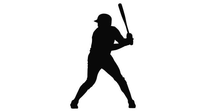 baseball player swinging bat in action pose black silhouette