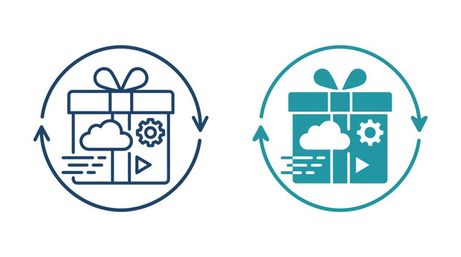 Conceptual cloud computing and automation gift box icon set