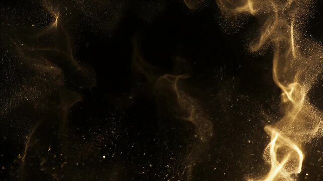 A brilliant burst of golden fireworks illuminates the night sky against a stark black backdrop, creating a dazzling display of light and energy.