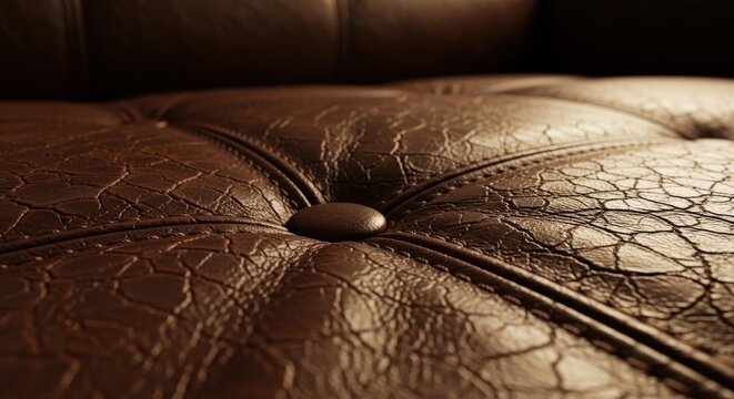 Close-up of Textured Brown Leather Upholstery with Button Tufting