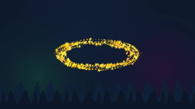 An elegant looping motion element featuring shimmering amber fireflies drifting through a dark garden landscape with deep blue ambient lighting and soft-focus atmospheric bokeh.