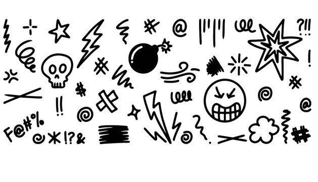 Comics swearing symbols cartoon angry expressions set