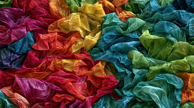 Close-up of colorful crumpled tissue paper in vibrant shades with textured surface