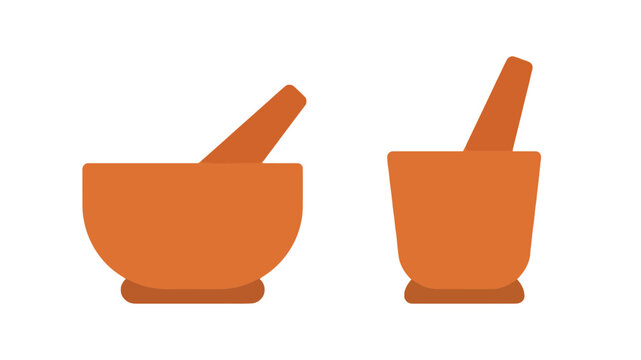 Traditional mortar and pestle tools for grinding ingredients in two different rustic clay styles