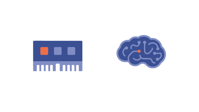 Computational intelligence concepts showing a microprocessor chip and a digital brain with neural circuits