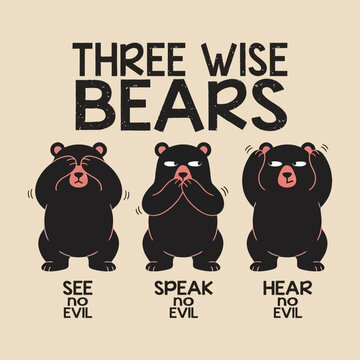 Three cartoon bears with expressions.
