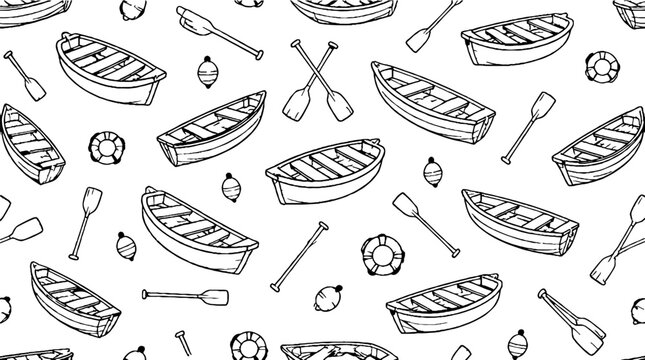 Vintage Rowing Boats and Oars Pattern Design.