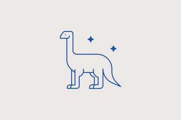 Large sauropod brontosaurus dinosaur profile line icon for paleontology museum, kids book publisher, theme park app. Beautiful vector illustration for prehistoric nature. © HenryFord