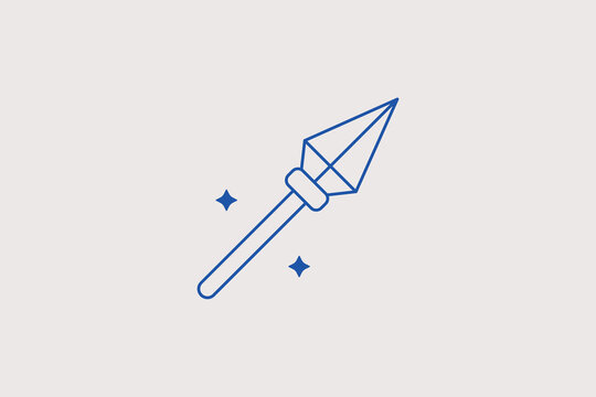 Primitive hunting spear with sharp flint tip line icon for history museum, tribal weapons boutique, hunting club app. Sharp vector illustration for ancient tools.