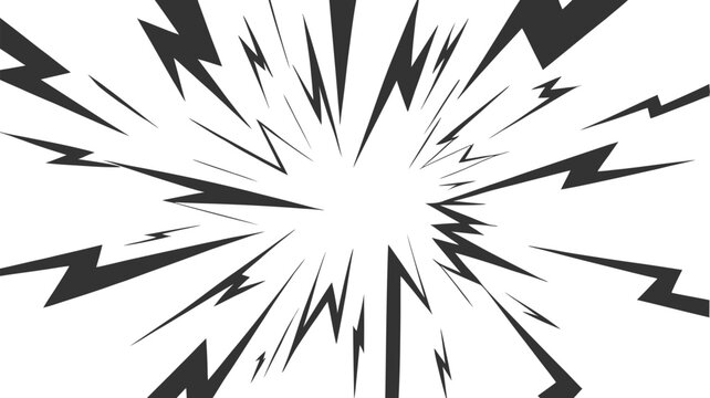 Black and white manga explosion effect, sharp radial burst and lightning strike shapes, dynamic anime style impact background, high energy motion explosion graphic design vector illustration eps 10.