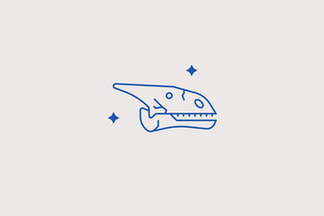 Pterodactyl flying reptile head skull line icon for paleontology museum, archeology lab, science book publisher. Precise vector illustration for prehistoric skeletal remains. © HenryFord