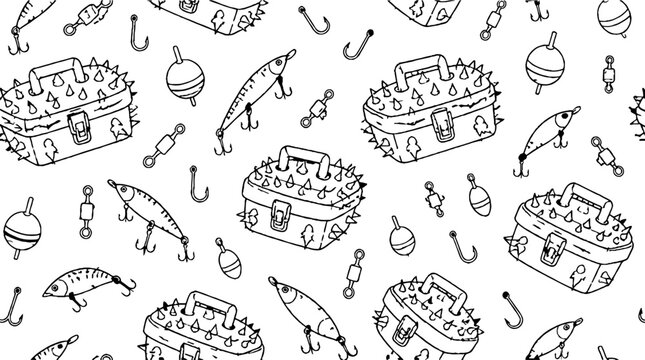 Whimsical fishing and treasure pattern illustration.