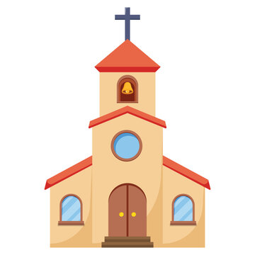 Christian Church Clipart in Flat Style on White Background