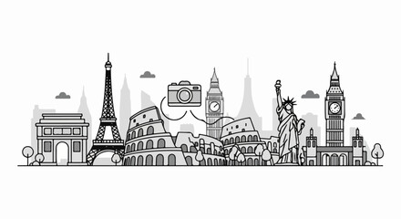 Obraz premium Famous Landmarks City Skyline Illustration.