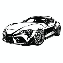 Fototapeta premium Illustration of a sleek modern sports car in black and white line art style